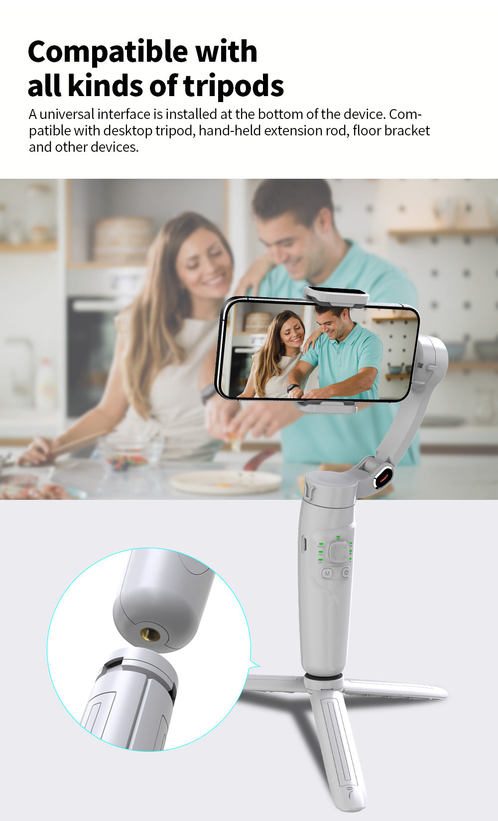 M1 Hand-held Tripod Head Three-axis Mobile Phone Stabilizer